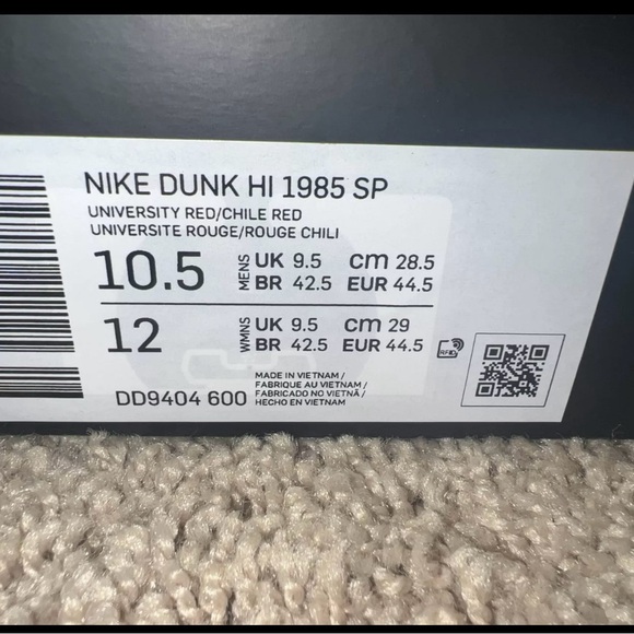 Nike Dunk High 1985 SP University/Chili Red Rouge Men’s Sz 10.5 DD9404 600 NIB - Picture 7 of 7